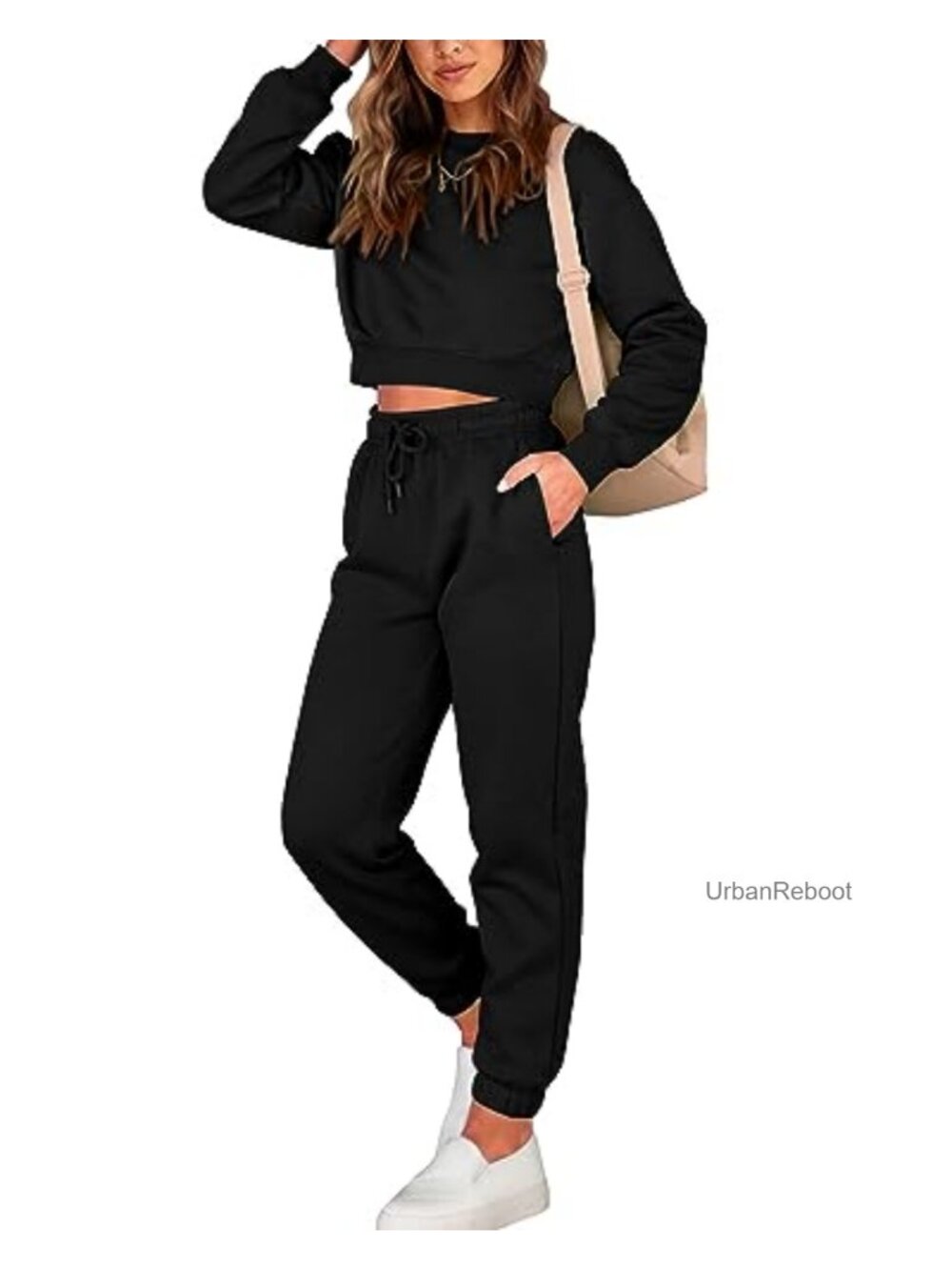 Women's 2 Piece Lounge Set Crop Top Jogger Pants Cotton Blend